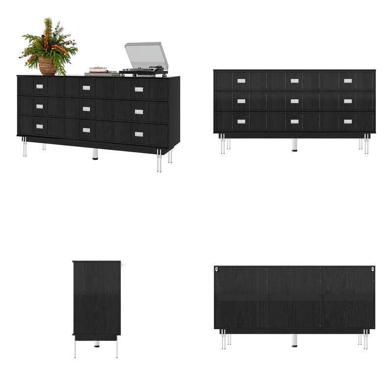 Large Black Dresser with 12 Drawers, 63” Storage Cabinet for Bedroom, Living Room or Entryway, Modern Buffet Sideboard