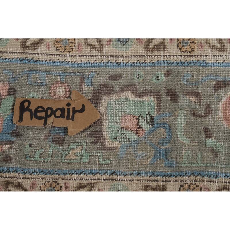 Geometric Beige Tabriz Persian Vintage Rug Hand-Knotted Wool Carpet - 8'3" x 11'0"