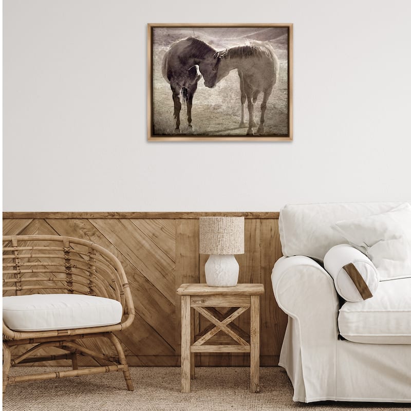 Stupell Muted Horse Pair Hugging Framed Floater Canvas Wall Art Design By Steve Toole