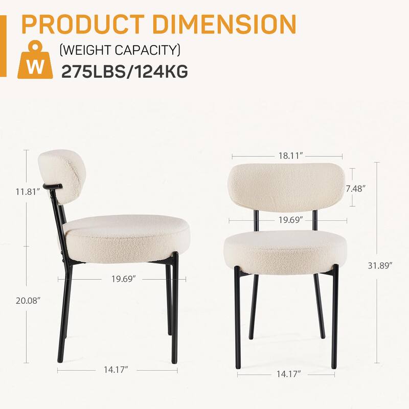 Sherpa Fabric Upholstered Dining Chairs Set with Backrest For Dining Room, Kitchen, Living Room (Set of 4)