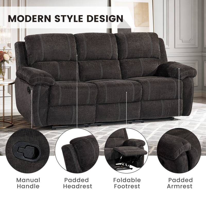 3PC Modern Fabric Manual Recliner Sofa Set, Couch, Loveseat w/Console, Recliner