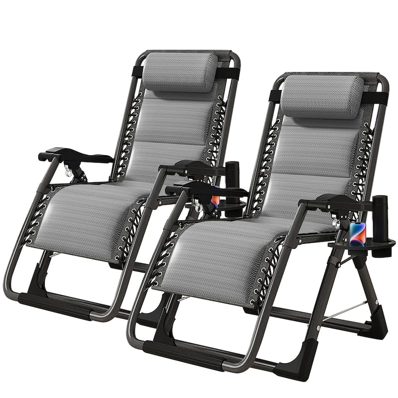 DoCred Zero Gravity Chair Lawn Lounger Chair with Pillow 2pcs - Grey_Ice