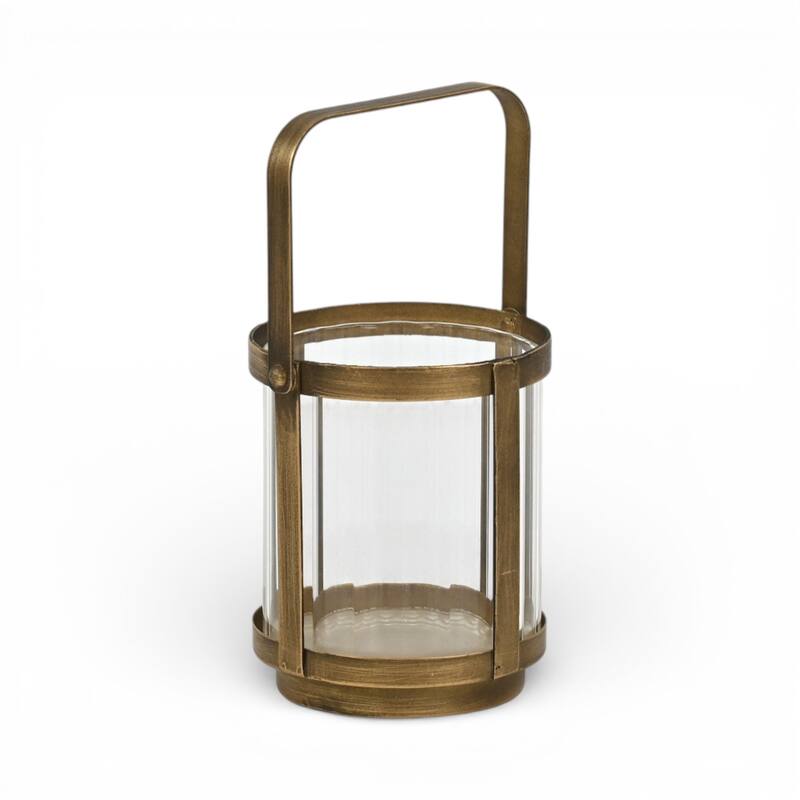 Vortial Fluted Glass Candle Lantern with Gold Metal Frame
