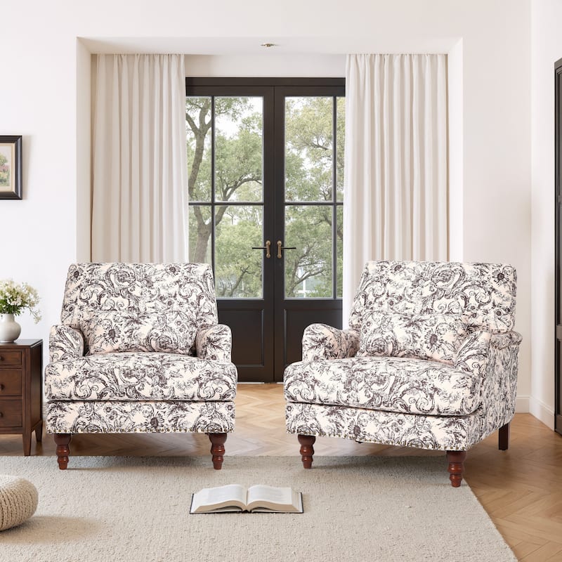 Set of 2 Mid Century Chenille Upholstered Accent Chairs