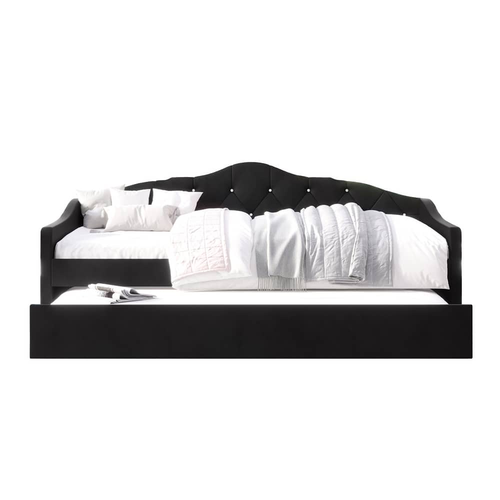 CraftPorch Glam Velvet, Crystal Button Tufted Twin Daybed with Trundle