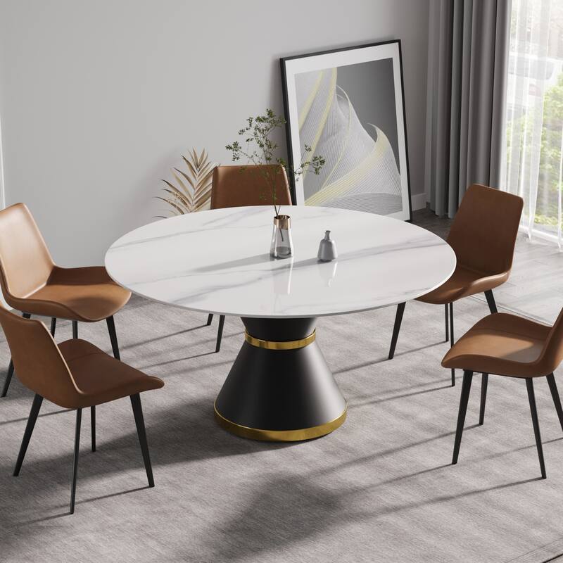 59.05"Modern artificial stone round carbon steel base dining table-can accommodate 6 people