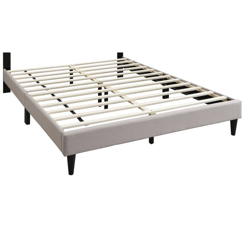 Queen Size Light Brown Burlap Fabric Platform Bed with Nailhead Trim Headboard