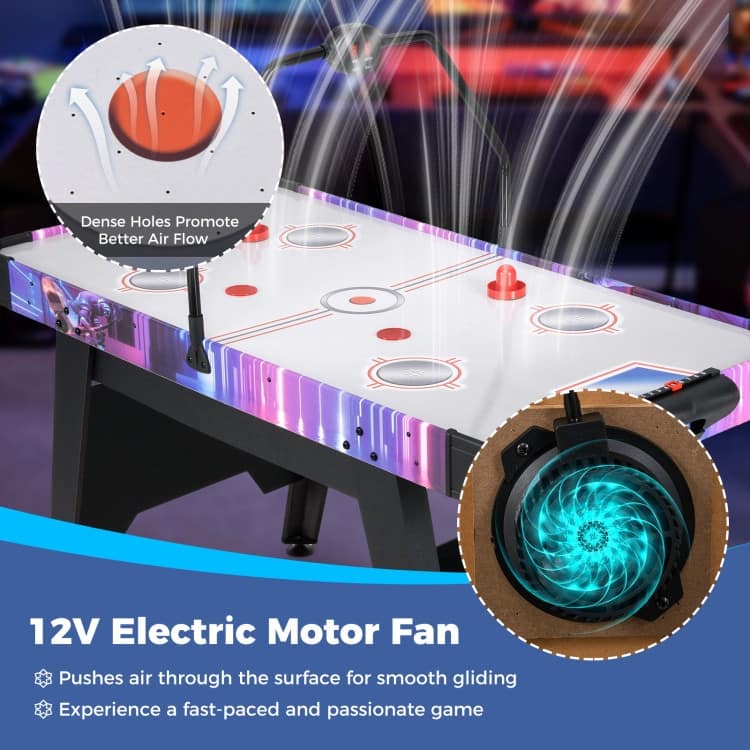 White MDF Air Hockey Table with LED Scoreboard and Fast Motor - 56" x 27" x 32" (L x W x H)