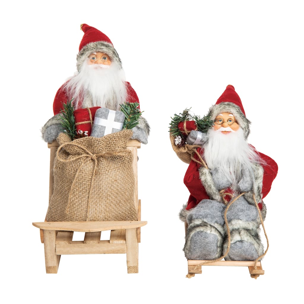 Transpac Fabric Fair Isle & Grey Santa Decor Set of 2 Christmas Home Decorations