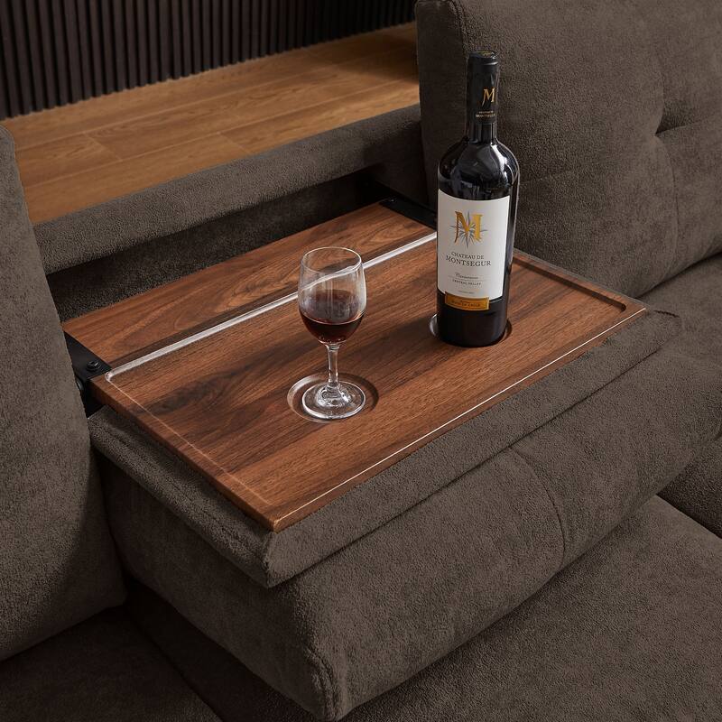 109" Modern 4 Seaters Towelling Sectional Sofa with Hidden Coffee Table Adjustable Headrest and Large Storage Space