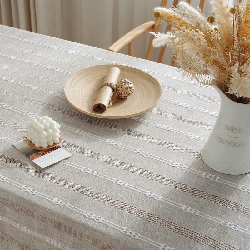 Enova Home High Quality Rectangle Cotton Linen Washable Tablecloth Stripe with Tassel for Home Party Wedding Dining Table