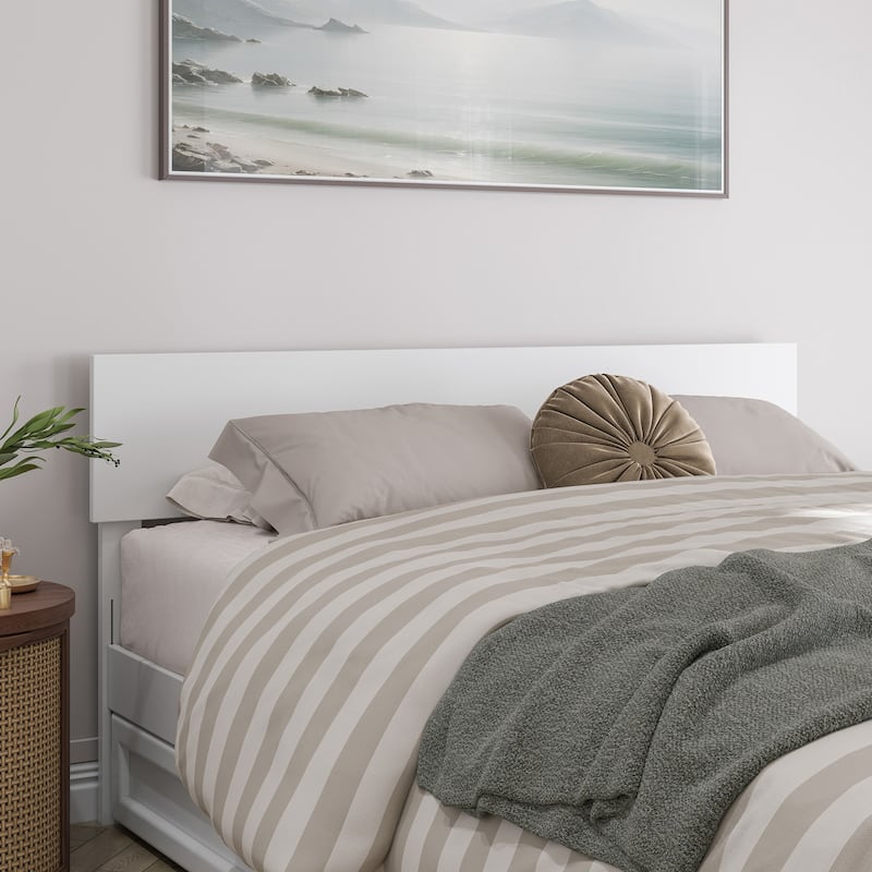 Queen Size Adjustable Solid Wood Panel Headboard with Modern Design, Smooth White Finish for Bedroom Beds