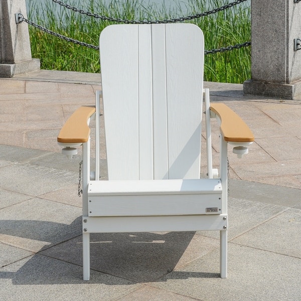 slide 2 of 24, Patio HDPE Board Folding Adirondack Chair With Cup Holder White