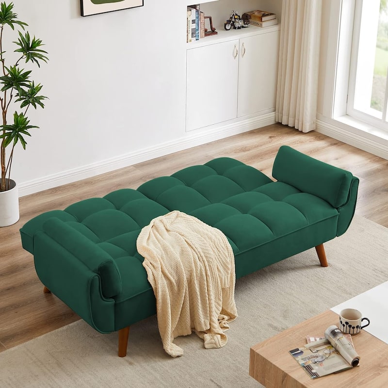 75.39 IN. Futon Sofa Bed, Convertible Upholstered Couch Sleeper with Reclining Sleeper Split Tufted Back - Green