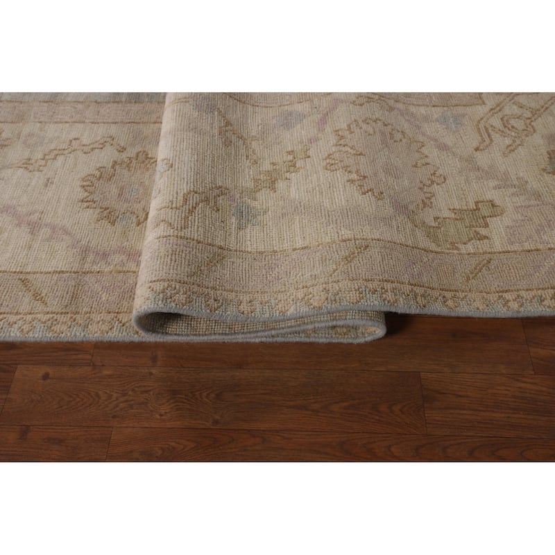 Floral Blue Oushak Turkish Area Rug Hand-Knotted Wool Carpet - 9'0"x 12'1"