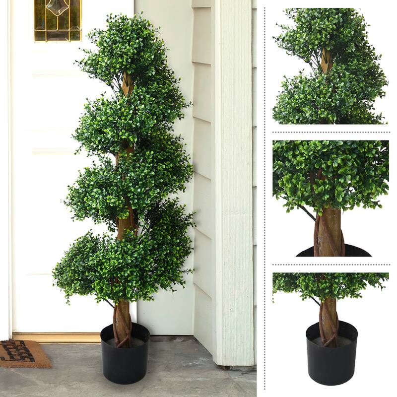 48-Inch Artificial Spiral Tree - Potted Boxwood Fake Plant