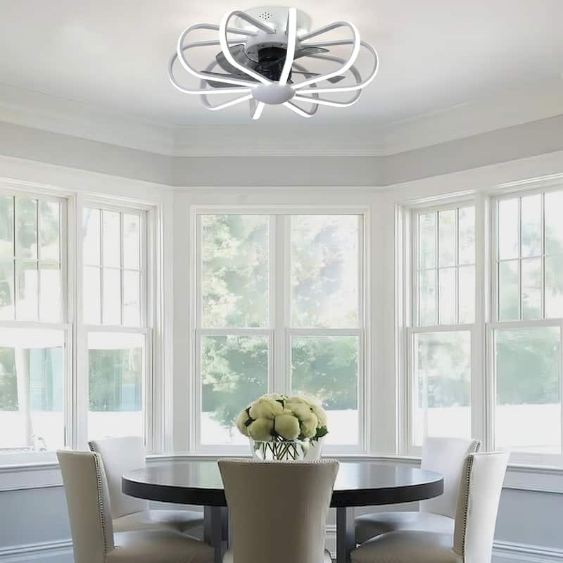 Starsky 23'' Drum Flush Mount LED Ceiling Fan with Light,6-Speed Low Profile Smart APP Control Ceiling Fan with Remote