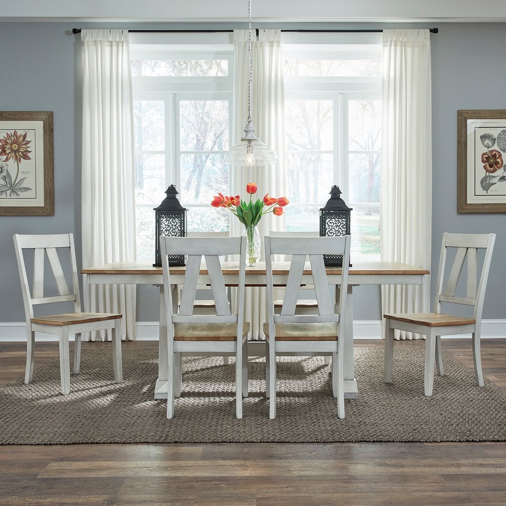 Lindsey Farm Weathered White & Sandstone 7 Piece Trestle Table Set