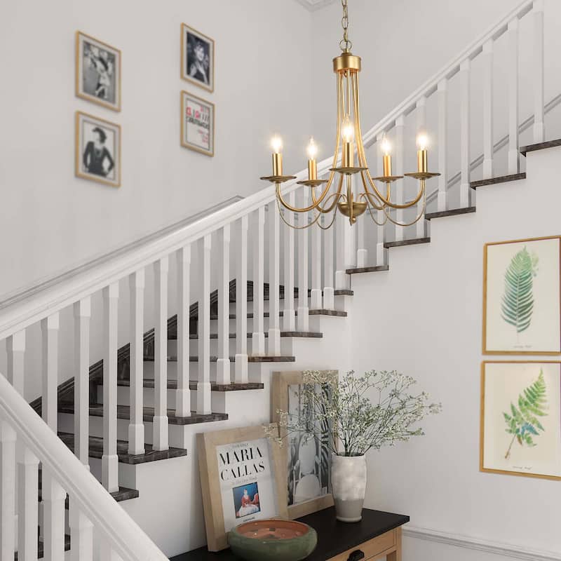Copper Grove Tirana 5-Light Candle Modern Gold Chandelier Pendant Lights - W18.5"x H23.5"