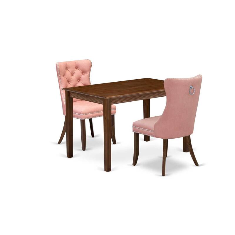 HomeStock 3-Pc Antique Walnut Finish Rectangular Solid Wood Top Dining Table Set