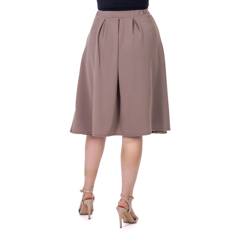 24seven Comfort Apparel Elastic Waist Pleated Knee Length Pocket Skirt