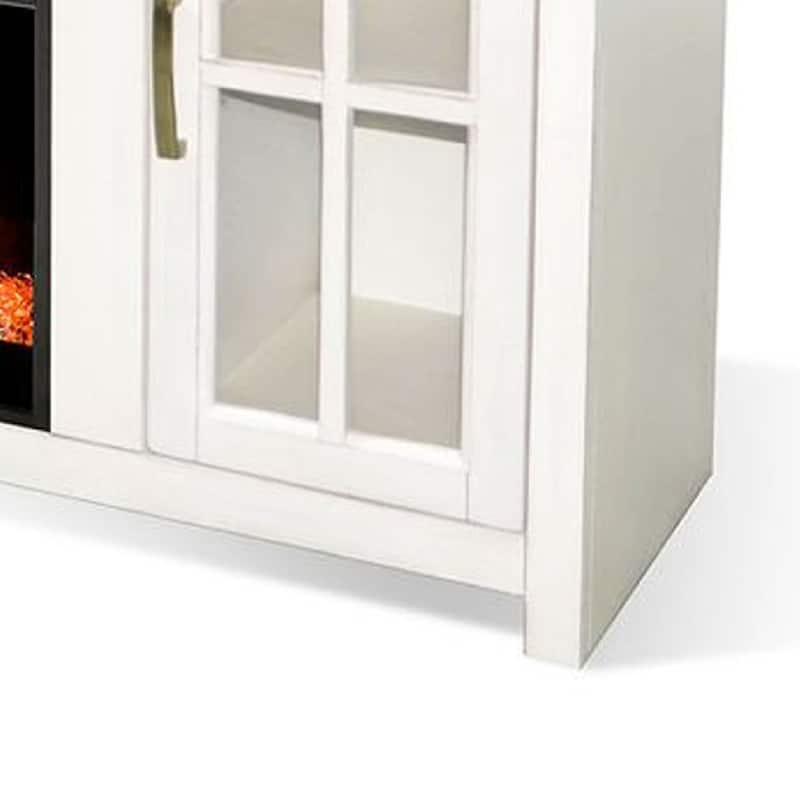 Gery TV Media Console w Crystal Fireplace, 76 Inch, 2 Cabinets, White