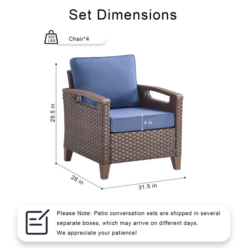 Pocassy Outdoor Brown Wicker Funitre with Cushion Set