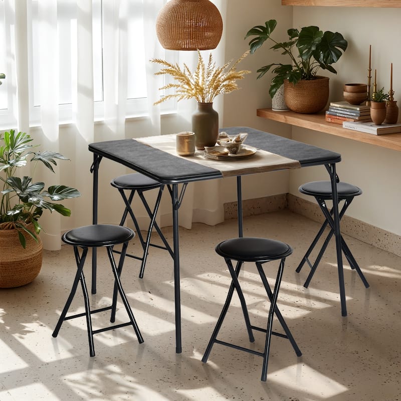 Homy Casa 34" Square Folding Table with Black PVC Top and Metal Legs for Indoor and Outdoor Use