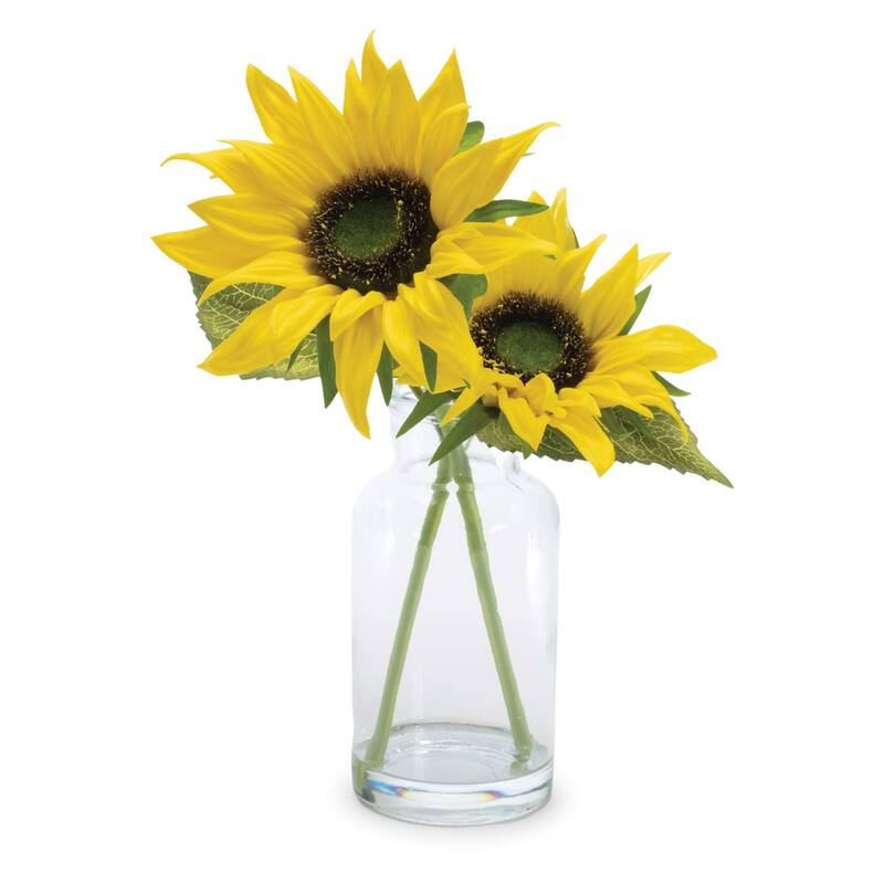 Artificial Sunflower in Glass Vase - 12" - Set of 2