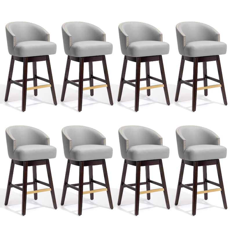 Bar Stools PU Leather / Linen Fabric Upholstered Solid Wood Swivel Barstool Set of 2/4