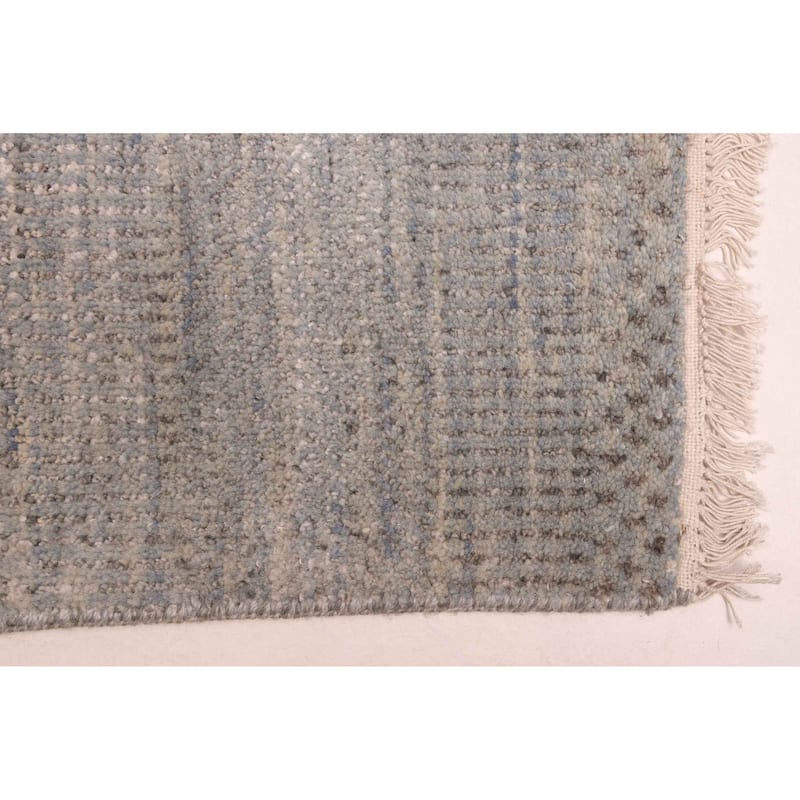 ECARPETGALLERY Hand-knotted Finest Silk Shadow Light Denim Blue Viscose, Wool Rug - 3'0 x 11'0