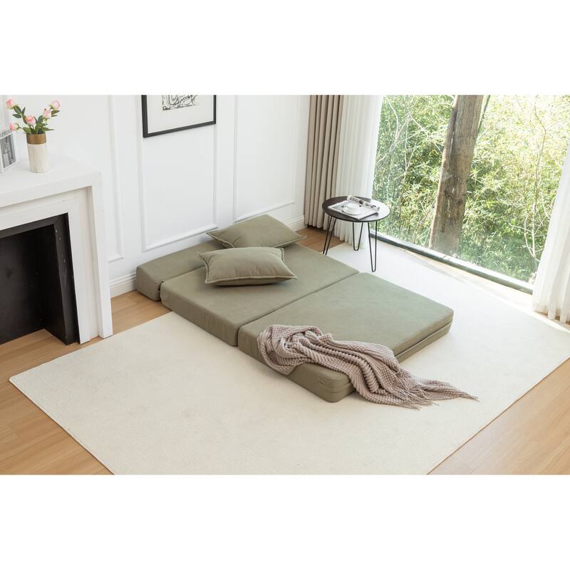 47.63" Corduroy 2-Seater Sleeper Sofa, Floor Mattress and Backrest