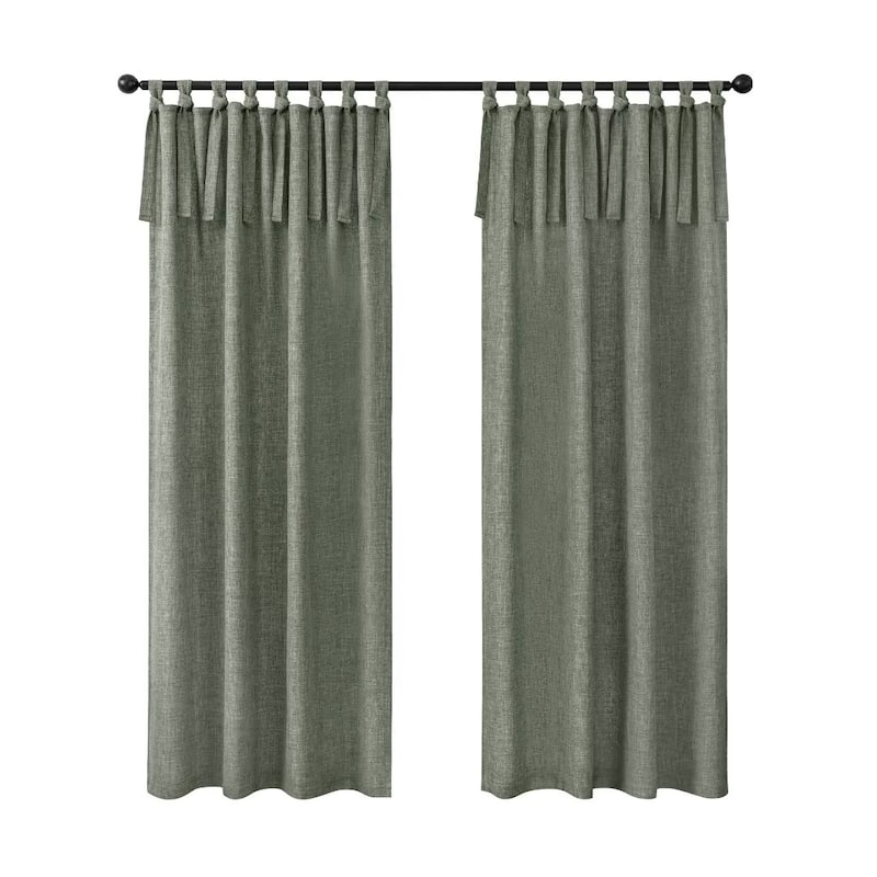 Linen Texture Tie Top Room Darkening Curtain Pair(2 panels)