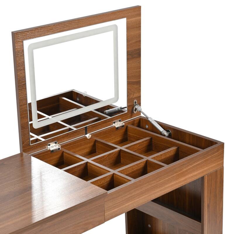 Makeup Vanity Table with Flip-Top Tabletop and Mirror