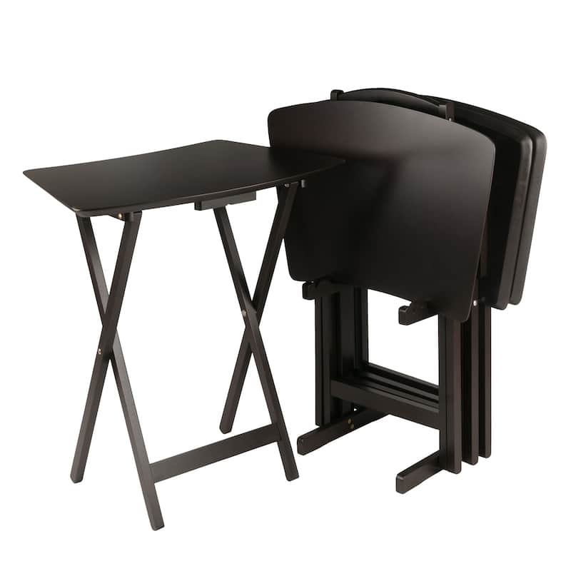 5pc Coffee Brown Contemporary Fan Shape Snack Table Set 29.75"