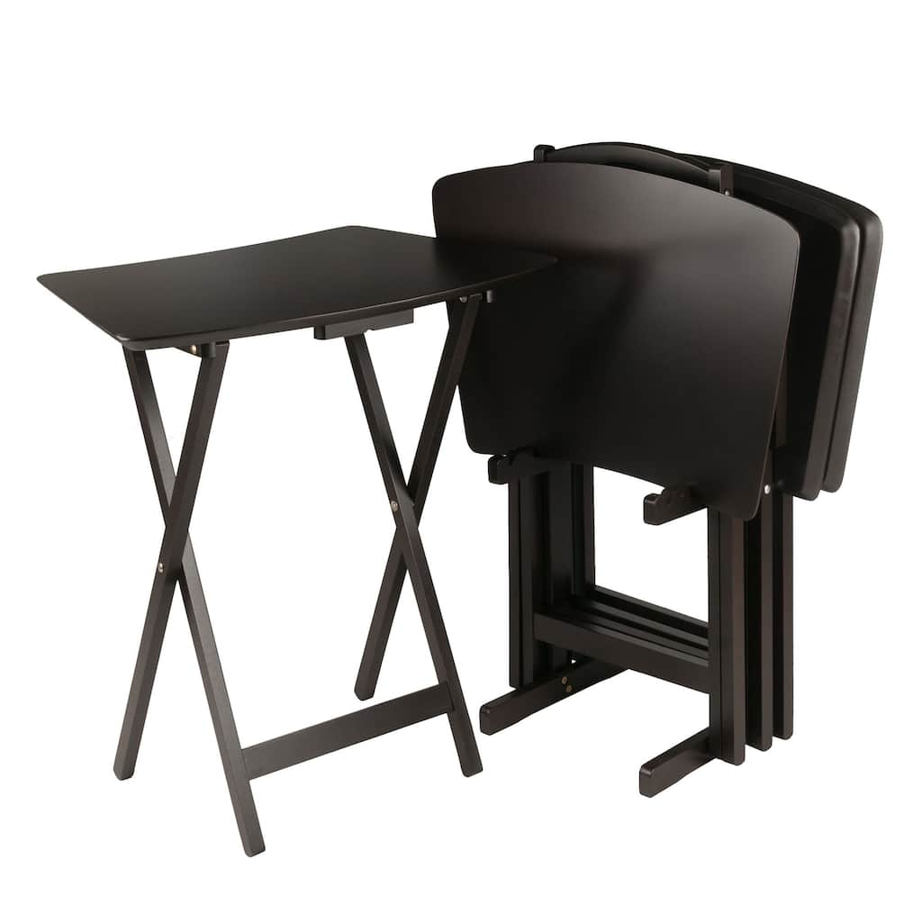 5pc Coffee Brown Contemporary Fan Shape Snack Table Set 29.75"