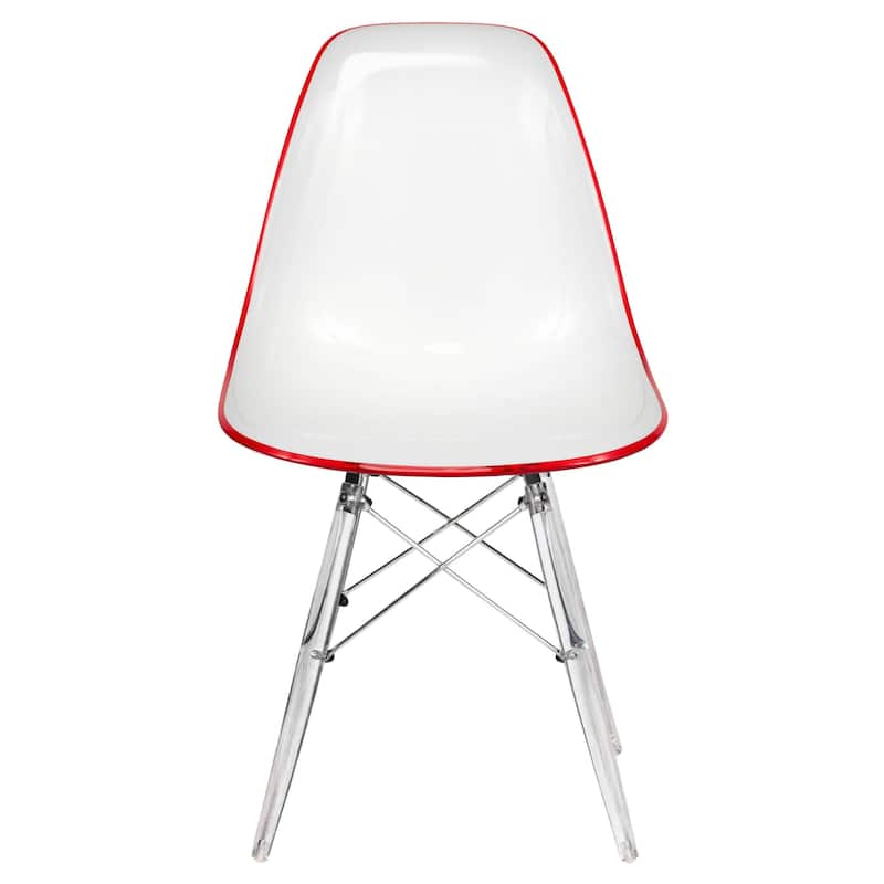 LeisureMod Dover Molded Side Chair with Acrylic Base, Set of 4 - Red - 36 x 32.4 x 16.25