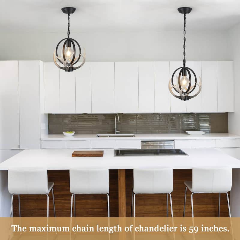 13inch Single Light Antler Rustic Farmhouse Style with Metal Frame Chandelier