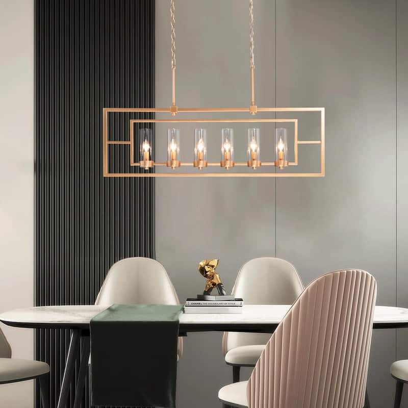 Velus 37.5 inches Large 6-light Modern Linear Kitchen Chandelier Rectangle Ceiling Lights for Dining Room - L37"*W5"*H21"