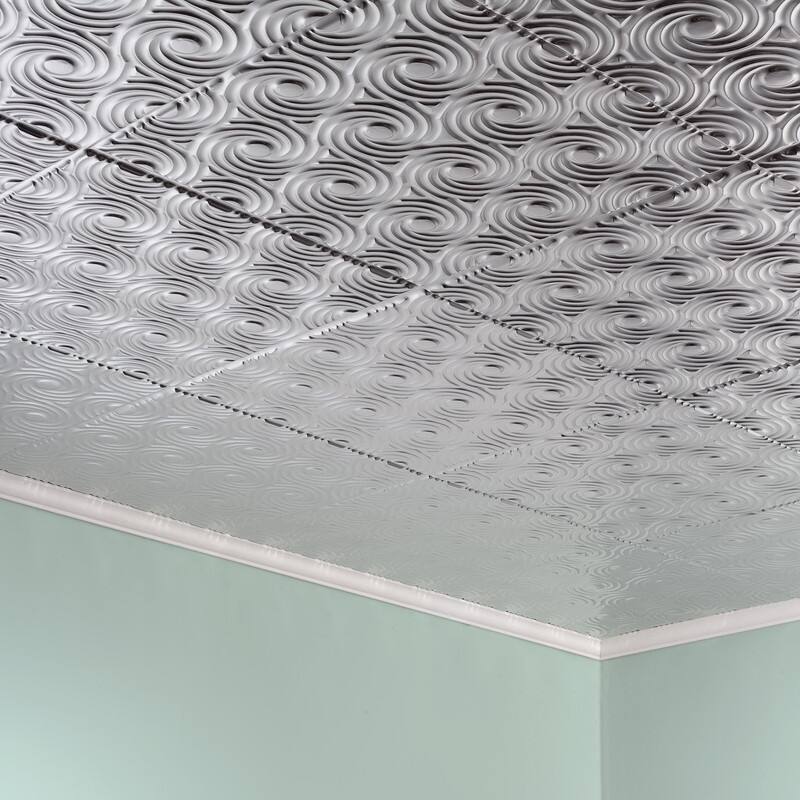 FASÄDE Cyclone Decorative Vinyl 2ft x 2ft Glue Up Ceiling Panel in Brushed Aluminum (5 Pack)