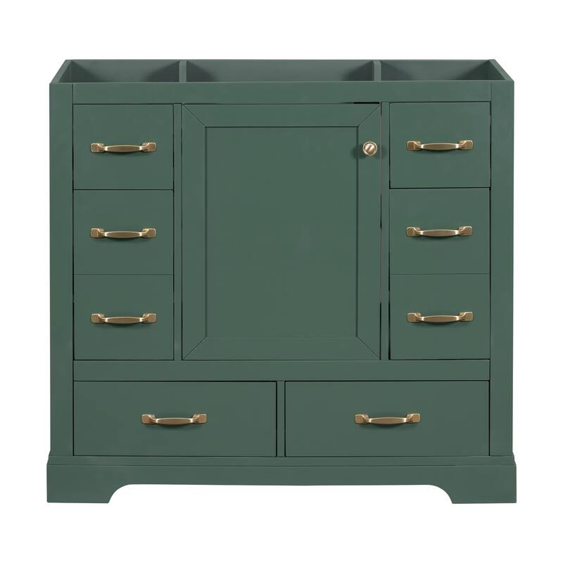 Freestanding Green Bathroom Cabinet Base - Ample Storage, Multi-Functional Drawers, Sink Not Included - 35.5in L