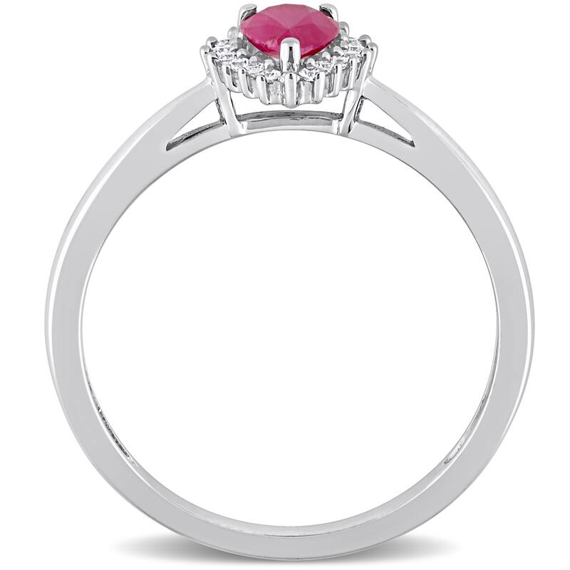 Miadora Pear-cut Ruby and 1/8ct TDW Diamond Graduated Halo Teardrop Ring in 14k White Gold