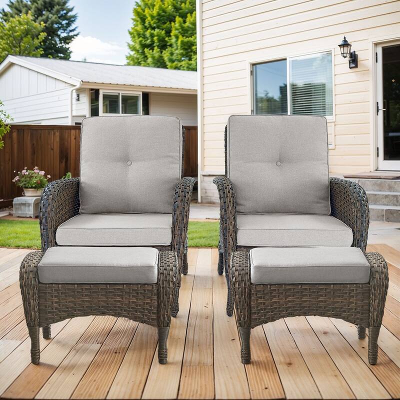 Patio Wicker Patio Chairs with Ottomans -Beige - Brown - Brown - Beige