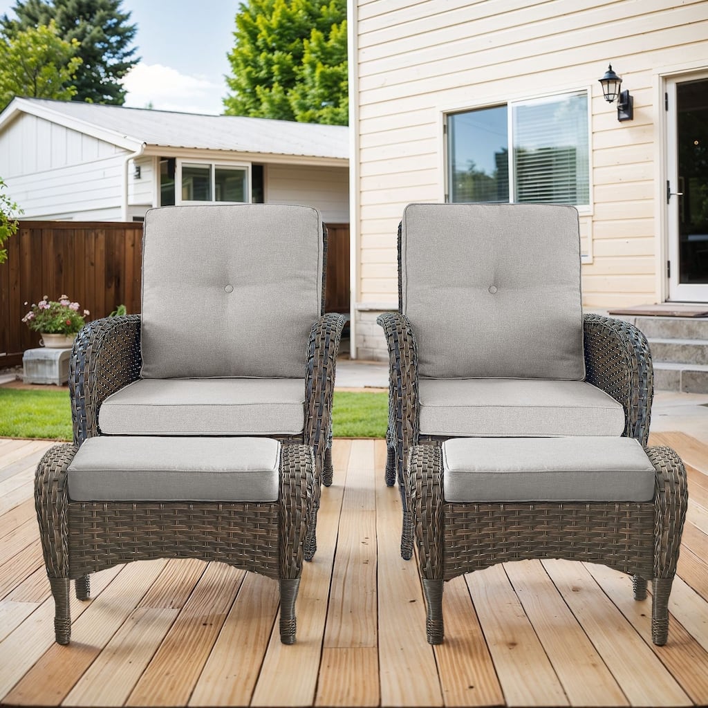 Patio Wicker Patio Chairs with Ottomans -Beige - Brown