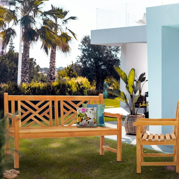 slide 2 of 14, Chic Teak Chippendale Outdoor Teak Wood Patio & Garden Double Bench