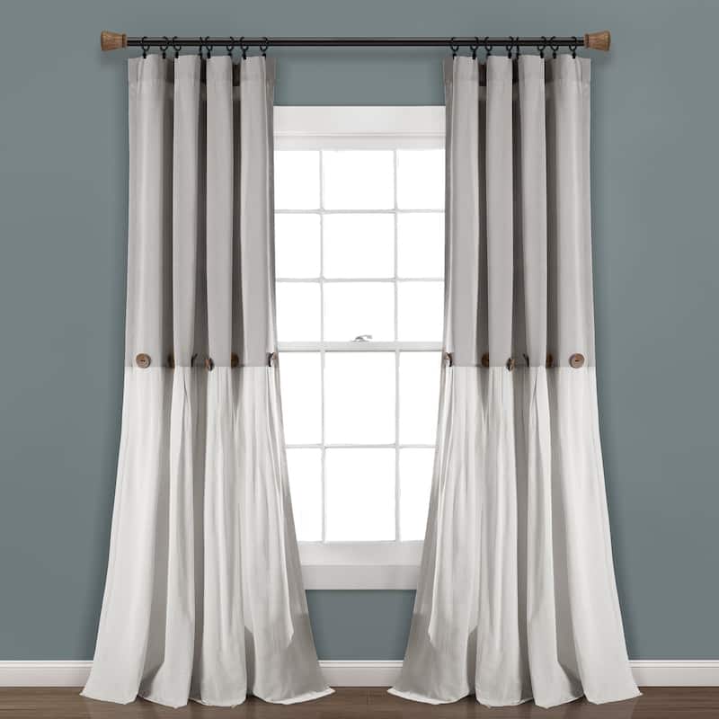 Lush Decor Linen Button Single Panel Window Curtain - 120"L x 40"W - Gray/Off-White