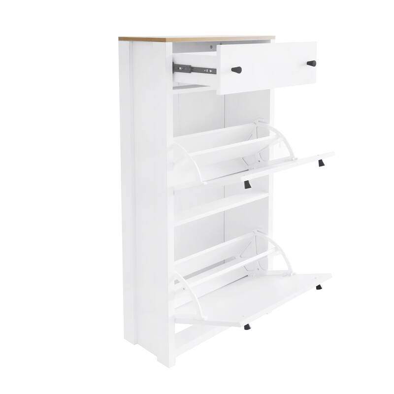 Entryway Organizer Shoe Cabinet with 2 Flip Drawers & Adjustable Panels for Storage and Organization