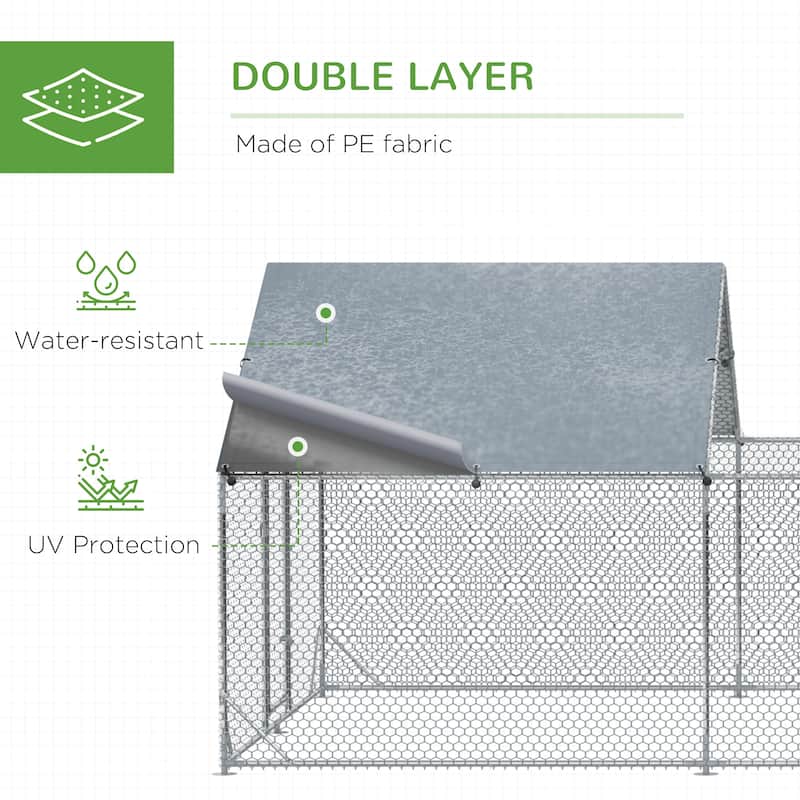 Large Silver Chicken Coop with Galvanized Steel Mesh and Walk-In Design Secure Lockable Door