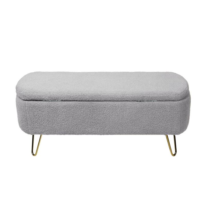 Modern Faux Fur Storage Bench with Gold Legs, Upholstered Ottoman for Living Room and Bedroom