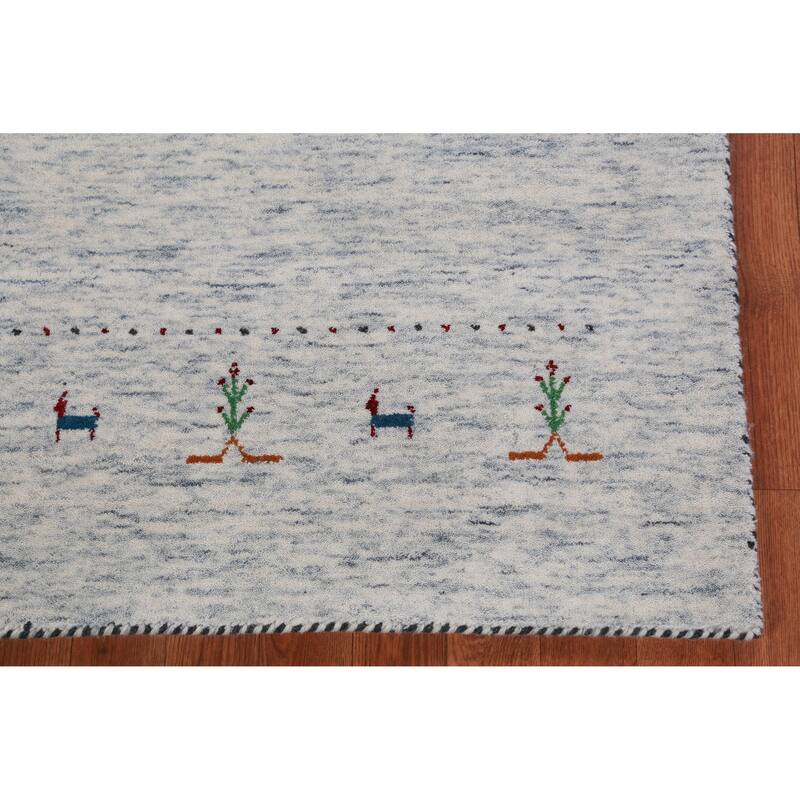 Hand Knotted Oriental 100% Wool Carpet Tribal Animal Pictorial Beige & Ivories Gabbeh Area Rug - 7' 11'' X 5' 2''